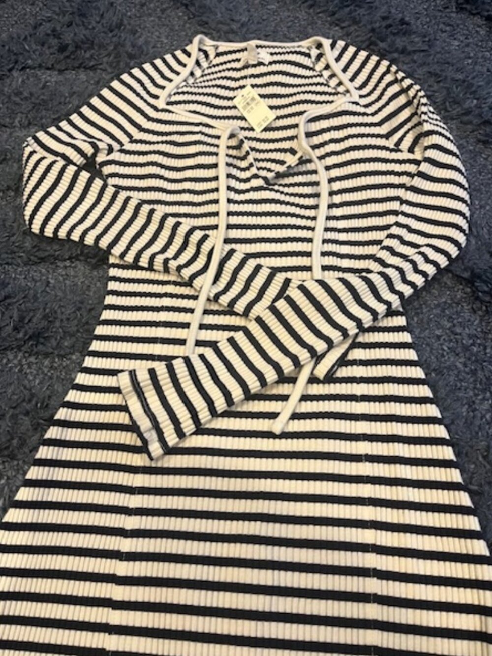 Aerie Ribbed Maxi Dress Navy White Stripe Tie Neck - XS (NWT) - Picture 2 of 6